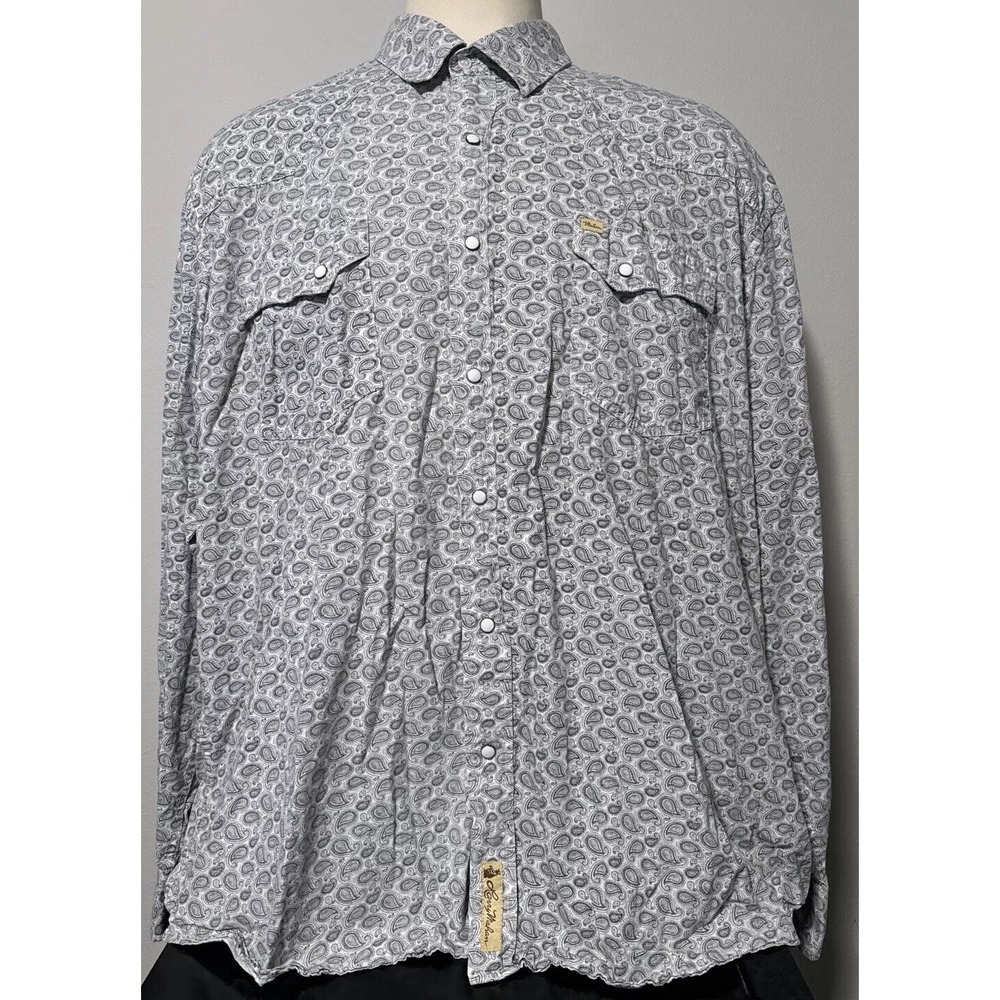 Larry Mahan Men's Size 4XL Pearl Snap White Paisley Western Long Sleeve Shirt